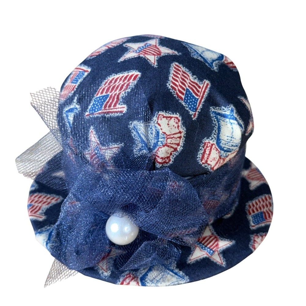 Handmade Patriotic Top Hat Pin Cushion Navy USA Flag Sewing Decor